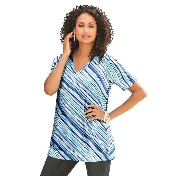 Roaman's Women's Plus Size Cotton Ultimate V-Neck Tee