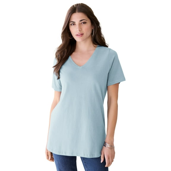 Roaman's Women's Plus Size Cotton Ultimate V-Neck Tee