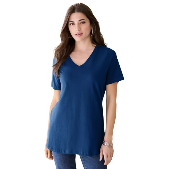 Roaman's Women's Plus Size Cotton Ultimate V-Neck Tee