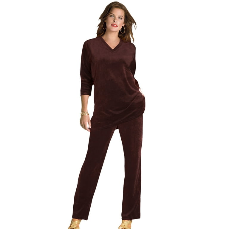 Roaman s Women s Plus Size Velour Jogger Set Walmart