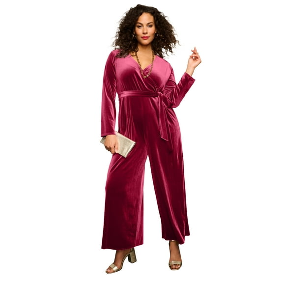 Roaman's Women's Plus Size Velour Jumpsuit