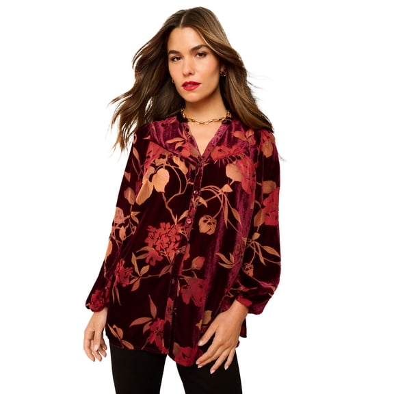 Roaman's Women's Plus Size Velvet Burnout Blouse
