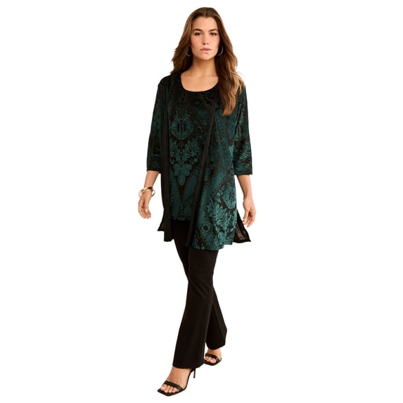 Roaman's Women's Plus Size Velvet Burnout Cardigan Twinset