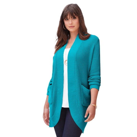 Roaman's Women's Plus Size Waffle Cardigan