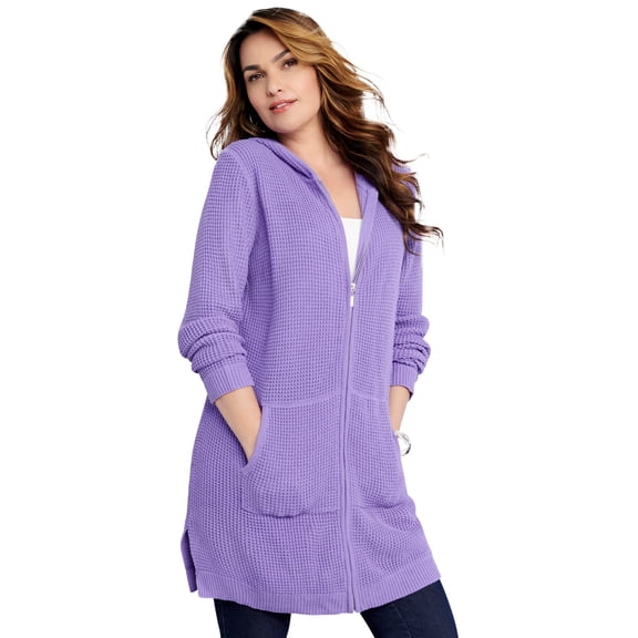 Roaman's Women's Plus Size Waffle Mega Length Zip Hoodie