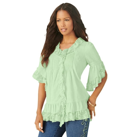 Roaman's Women's Plus Size Whitney Lace Shirt