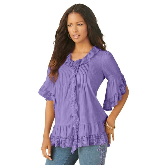 Roaman's Women's Plus Size Whitney Lace Shirt