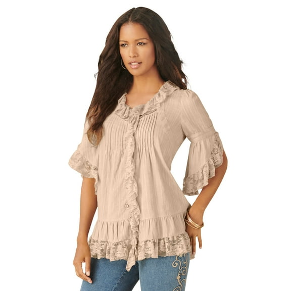 Roaman's Women's Plus Size Whitney Lace Shirt