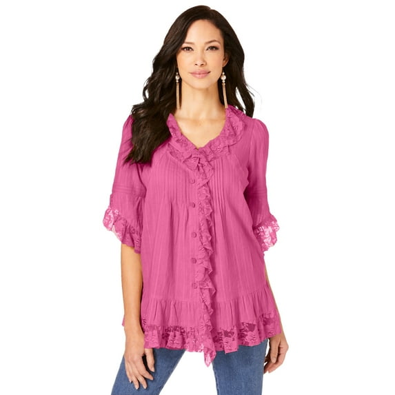 Roaman's Women's Plus Size Whitney Lace Shirt