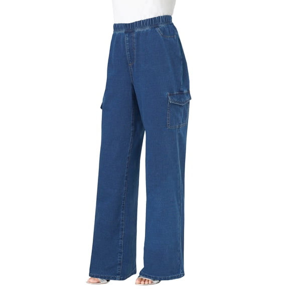 Roaman's Women's Plus Size Wide Leg Cargo Knit Jean