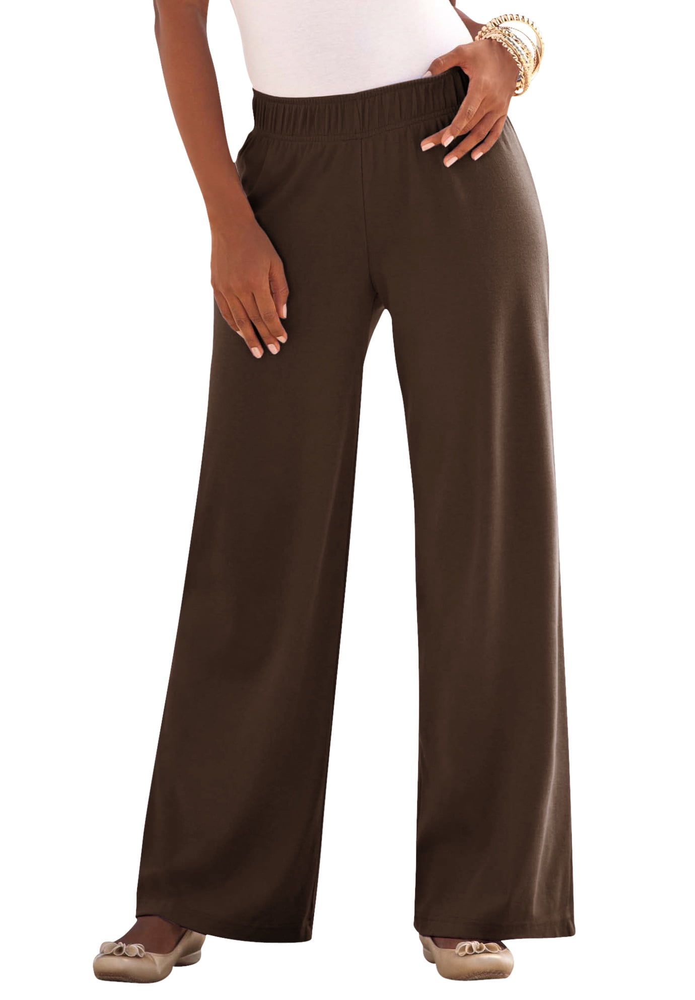 Roaman s Women s Plus Size Wide Leg Soft Knit Pant Pull On Elastic