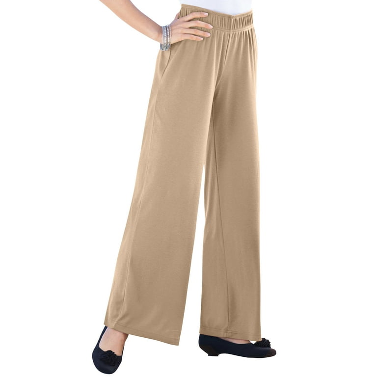 Roaman's Women's Plus Size Wide-Leg Soft Knit Pant Pull On Elastic Waist 