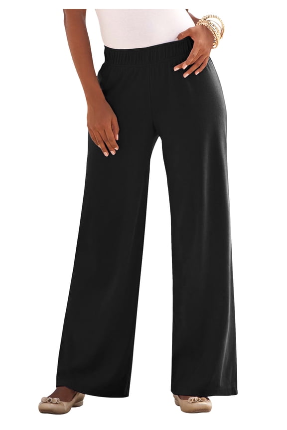 Women's Plus Size Pull-On Wide Leg Soft Knit Pant