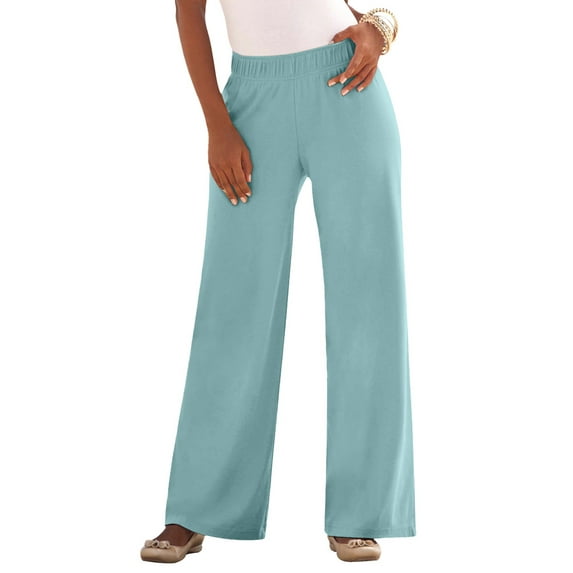 Roaman's Women's Plus Size Pull-On Wide Leg Soft Knit Pant