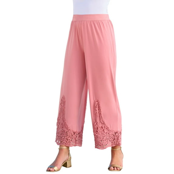 Roaman's Women's Plus Size Wide-Leg Ultrasmooth Fabric Lace Pant