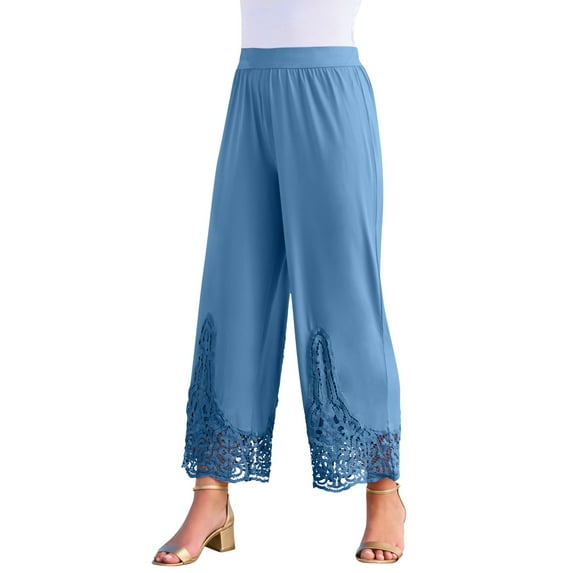 Roaman's Women's Plus Size Wide Leg Ultrasmooth Fabric Lace Pant