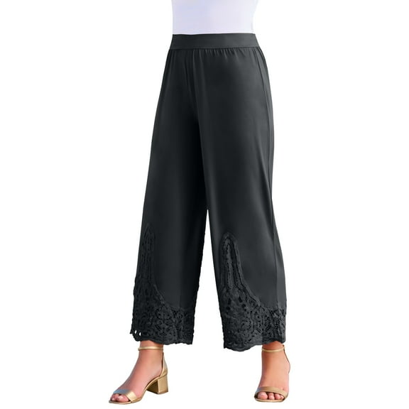 Roaman's Women's Plus Size Wide Leg Ultrasmooth Fabric Lace Pant