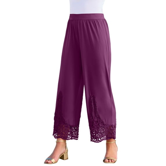 Roaman's Women's Plus Size Wide Leg Ultrasmooth Fabric Lace Pant