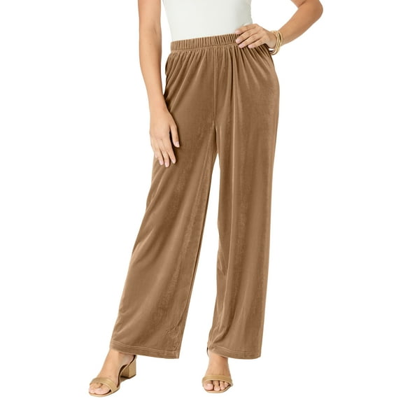 Roaman's Women's Plus Size Wide Leg Velour Pant