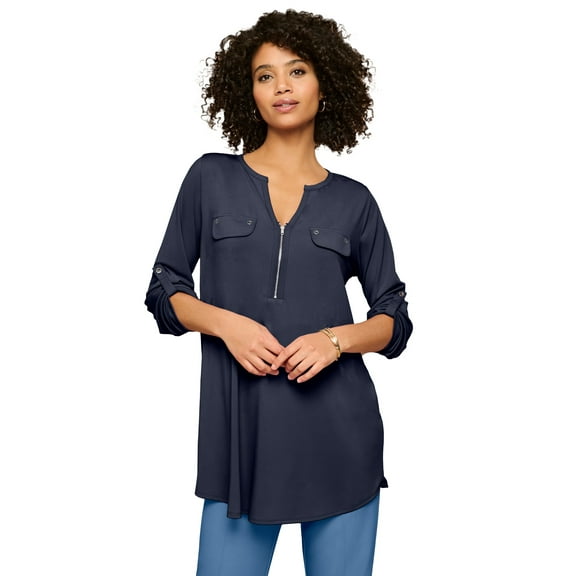 Roaman's Women's Plus Size Zip Front Ultrasmooth Fabric Tunic