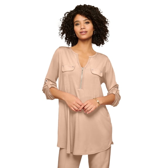 Roaman's Women's Plus Size Zip Front Ultrasmooth Fabric Tunic