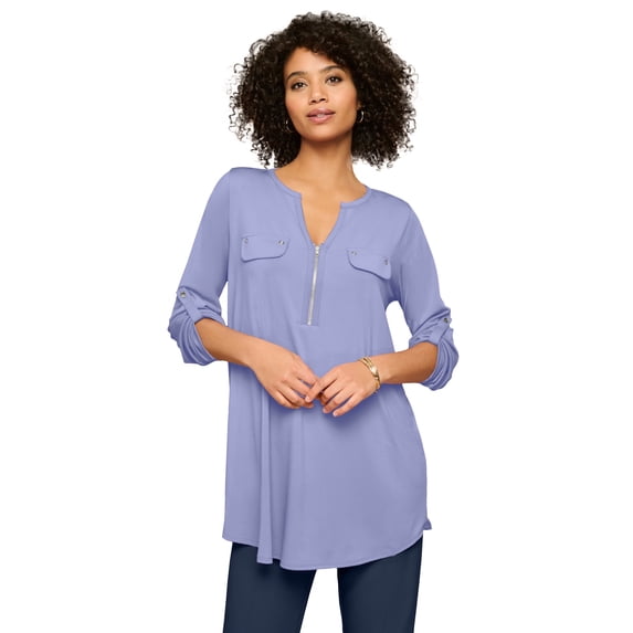 Roaman's Women's Plus Size Zip Front Ultrasmooth Fabric Tunic