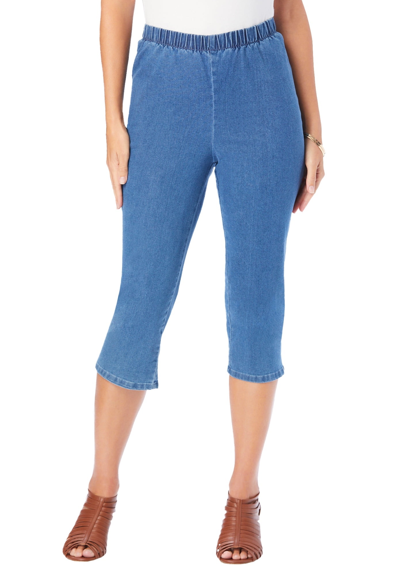 Roamans Women's Plus Size Invisible Stretch Contour Capri Jean Jeans