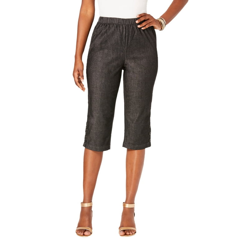 Roamans Women s Plus Size Pull On Button Detail Stretch Capri Jean Walmart