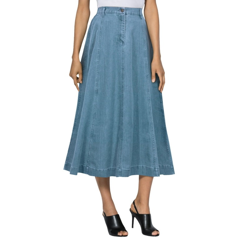 Roamans Women s Plus Size Tall A Line Denim Maxi Skirt Walmart