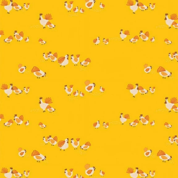 Roaming Hens Sun Yellow Fabric, Chicken Art Gallery Cotton Fabric