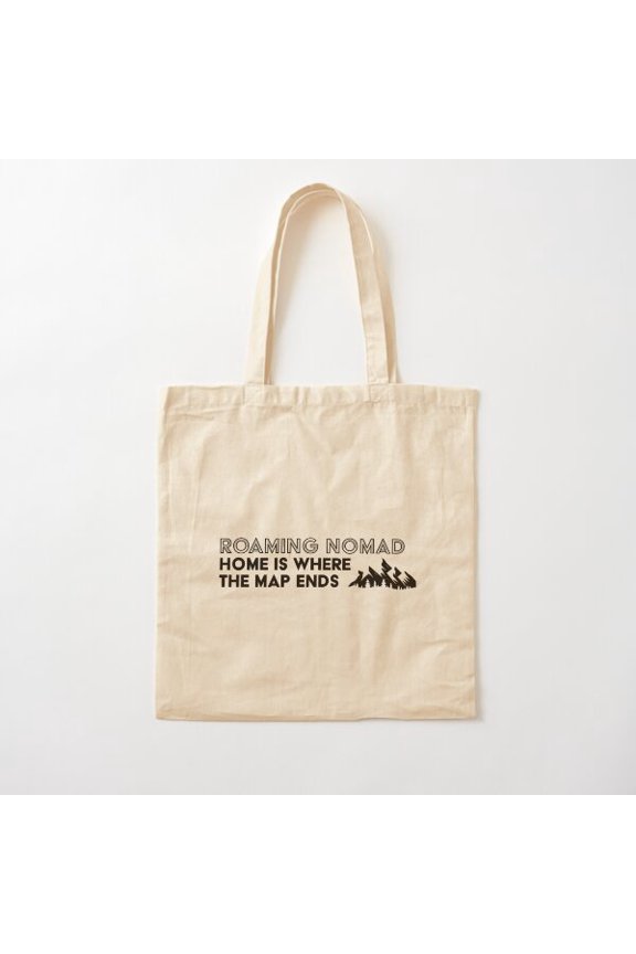 Roaming Nomad: Home Is Where The Map Ends, White Text Canvas Tote Bags, Reusable Shopping Bag