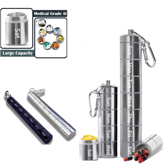 ASTRAEA Extra Large Weekly Pill Organizer Daily Case 7 Day Box Storage Portable Travel, Silver