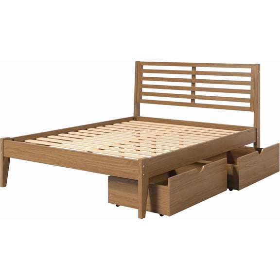 Roan Queen Urban Oak Platform Bed with Dual Underbed Drawers