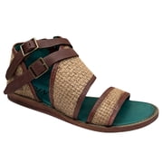 Roan by Bed Stu Womens Leather Jute Sandals 7.5 Brown Tan Harlow Double Buckle