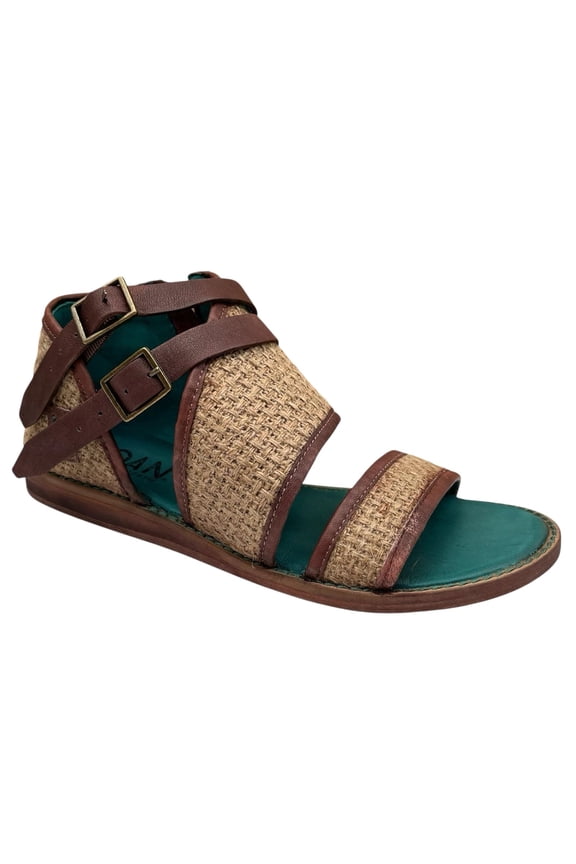 by Bed Stu Womens Leather Jute Sandals 8 Brown Tan Harlow Double Buckle