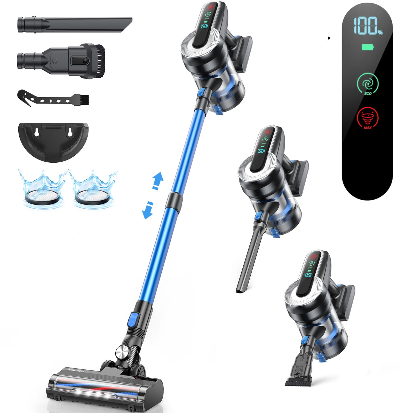 Roanow Cordless Vacuum Cleaner 38KPA 55Mins with Display Stick Vacuum for Hardwood Floor Carpet Pet Walmart