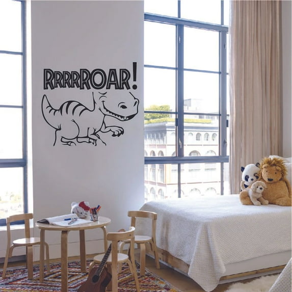 Roar Dino Dinosaur Dinosaurs Trex T-Rex Wall Sticker Art Decal for Girls Boys Kids Room Bedroom Nursery Kindergarten Garage House Fun Home Decor Stickers Wall Art Vinyl Decoration Size (27x30 inch)