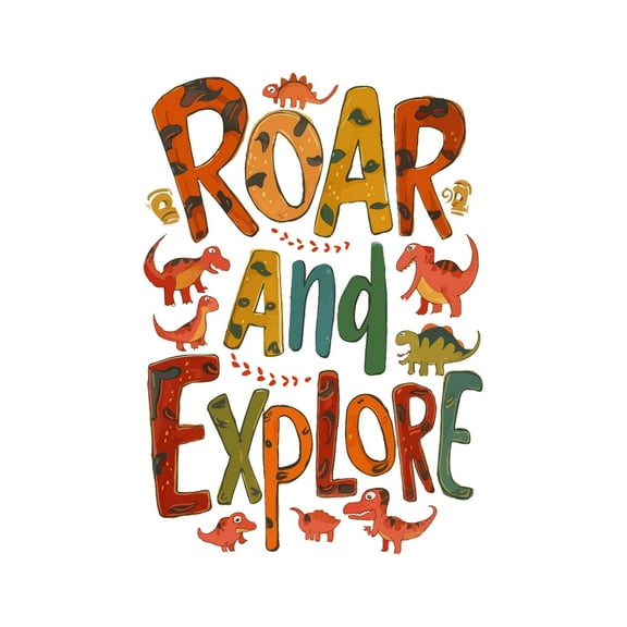Roar And Explore Dinosaur Adventurous Prehistoric Wild Quote Wall Art Sticker Designs Vinyl Stickers For Home House Walls Rooms Windows Bedroom Decoration Size (12x12 inch)