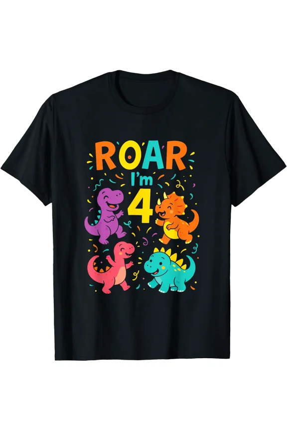 Roar I'm 4 - Dinosaur Birthday Boy Fun T-Shirt, Unisex T-Shirt
