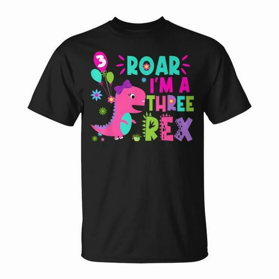 Roar I'm A Three Rex Birthday Girl T-Shirt, Dinosaur Lover 3 Year Old Tee, Cute Toddler Birthday Dinosaur Shirt, Fun Jurassic Party Outfit