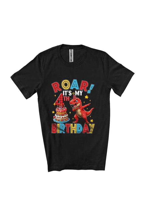 Roar It's My 4th Birthday; Amusing Plaid Dabbing T-Rex; Men Boys Family Unisex T-Shirt