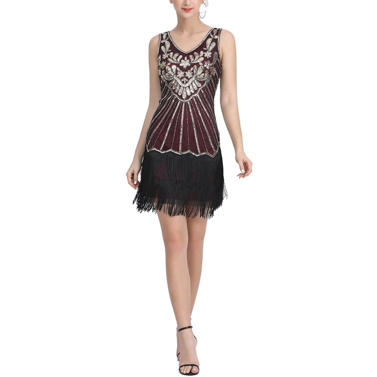 Roaring 20 Dress 1920s Fashion Vintage Style Flapper Fringed Sequined Roaring 20 Dress 1920s Fashion Vintage Style Flapper Fringed Sequined