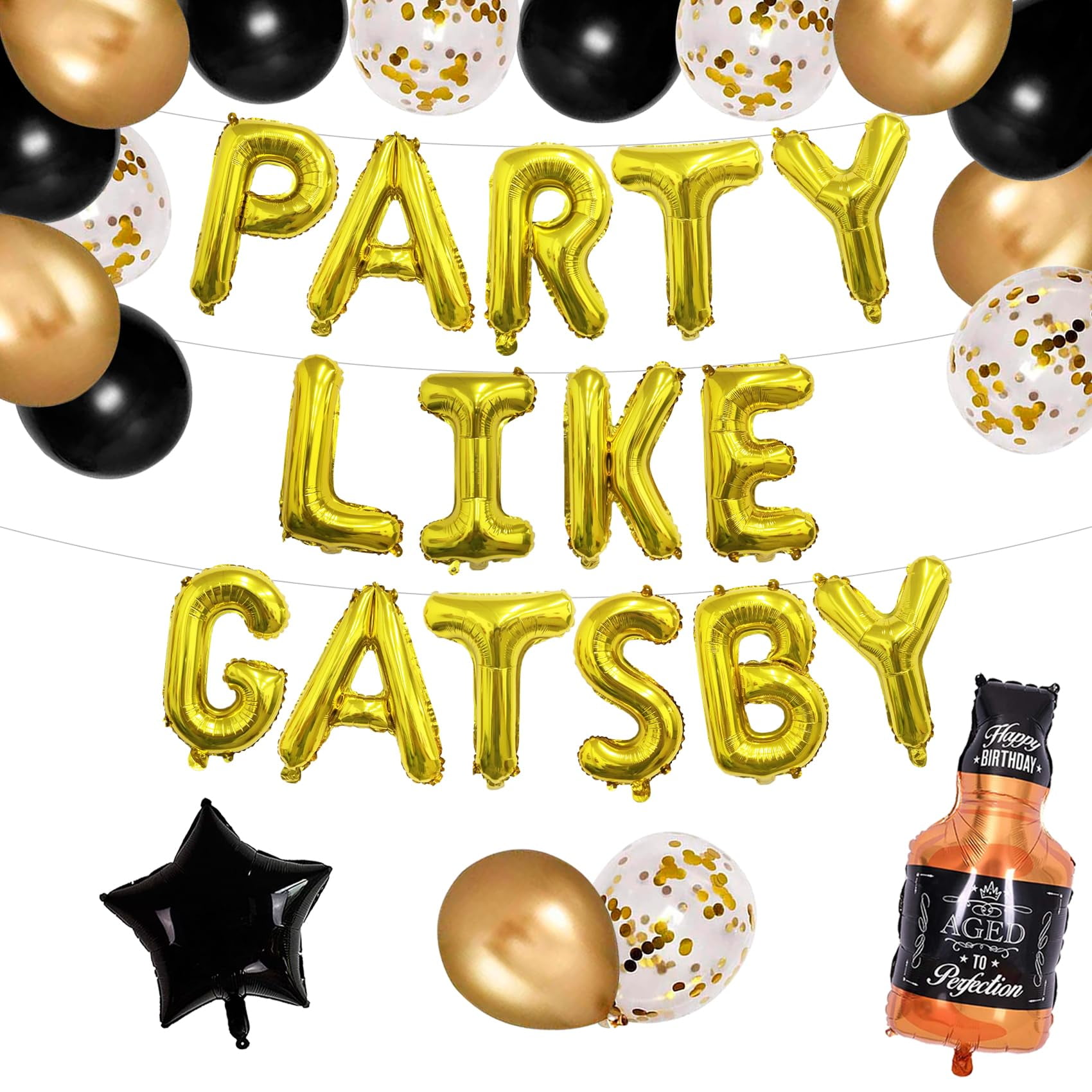 JeVenis Party Like Gatsby Balloon Set - 17 Pieces Roaring 20s Party Decor With Foil Letters & Latex Balloons
