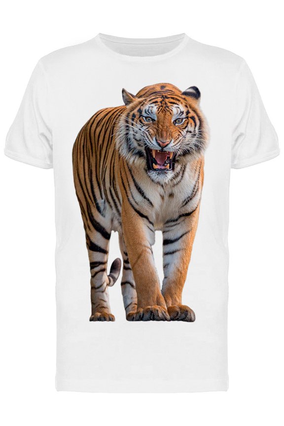 Roaring And Walking Bengal Tiger T-Shirt Men -Image by Shutterstock, Male 3X-Large