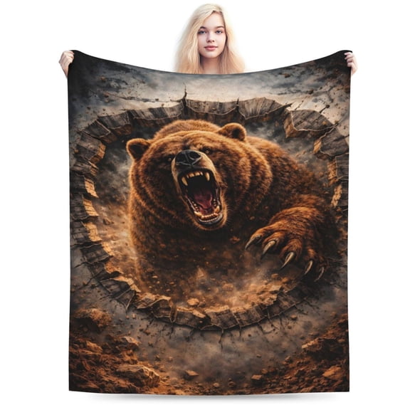 Roaring Bear Blanket Wild Animal Rustic Cabin Decor Fathers Day Gift for Men Soft Cozy Fleece Blanket 50x40