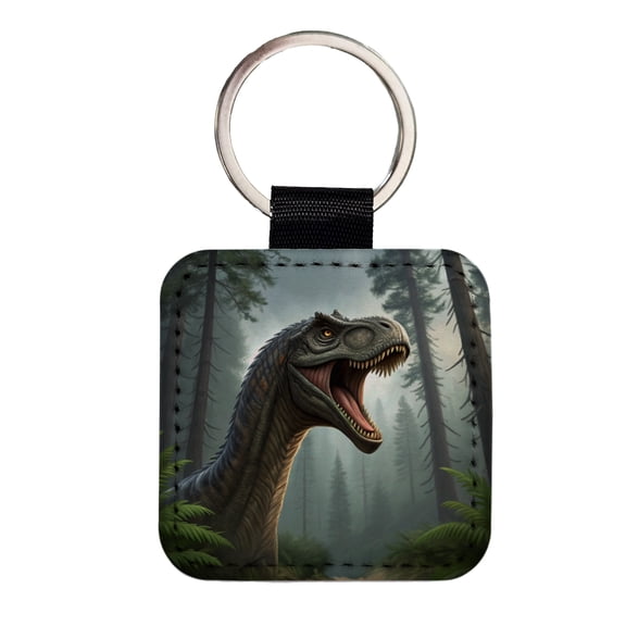 Roaring Brachiosaurus Dinosaur Faux Leather Square Keychain