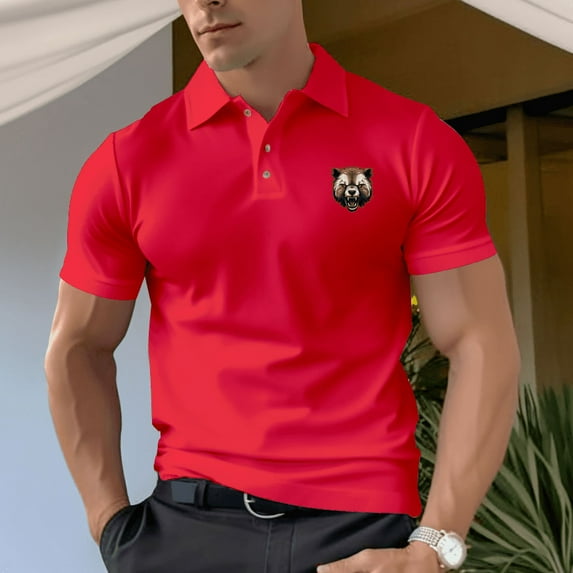 Roaring Brown Bear Pattern Men's Cotton Polo Shirt