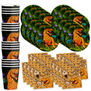 Roaring Dino Jurassic T-Rex Dinosaur Birthday Party Supplies - Dinosaur Decorations for Birthday Party - Dinosaur Birthday Set Plates, Napkins, and Cups | Tableware Kit for 16