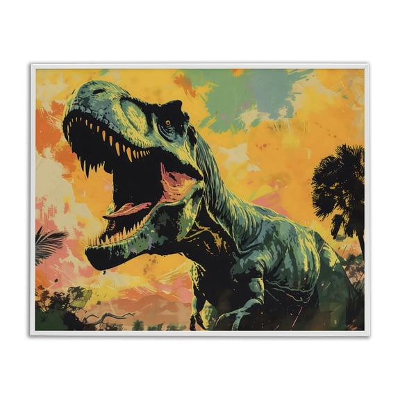 Stupell Industries Roaring Dinosaur At Sunset White Framed Giclee Art, design by Creative Studio, 11 x 14