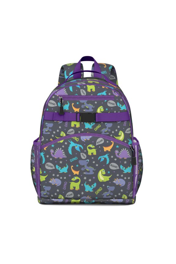 Roaring Dinosaur Lover’s Students Backpack with Retro Cartoon Dino Pattern and Artistic Watercolor Illustration